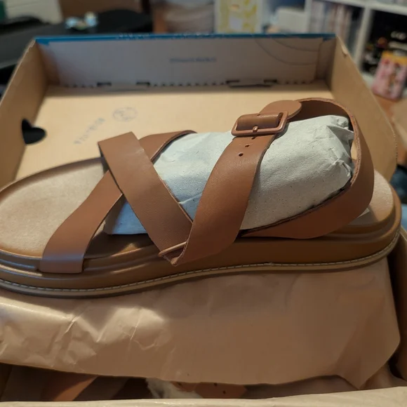 Chaco Townes Flatform Women's Brown Leather Sandals - Picture 6 of 9